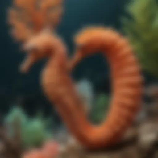 A vibrant seahorse gracefully swimming amidst coral.