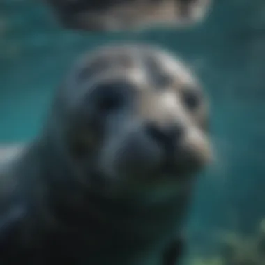 A close-up of a seal swimming gracefully underwater.