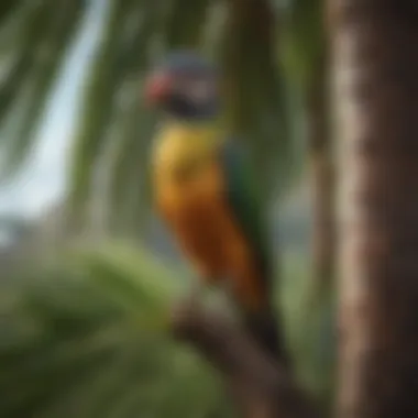 Exotic bird perched on a palm tree in Hawaii