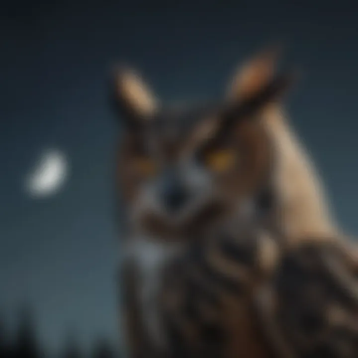 Silhouette of Horned Owl Against Moonlit Sky