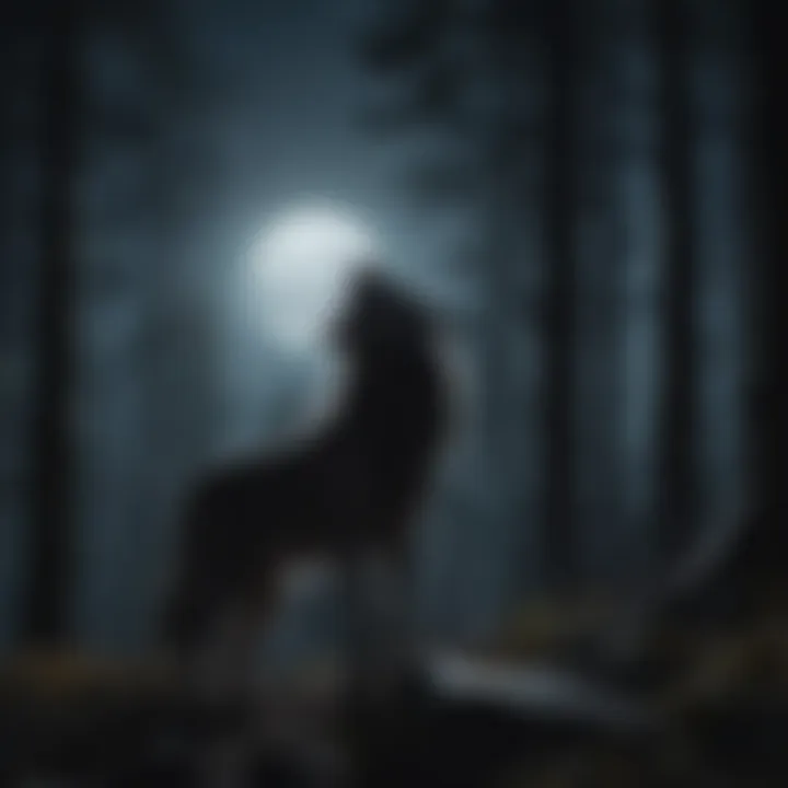 Silhouette of a lone wolf howling under the moonlight