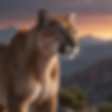 Silhouette of Mountain Lion Against a Mountainous Background