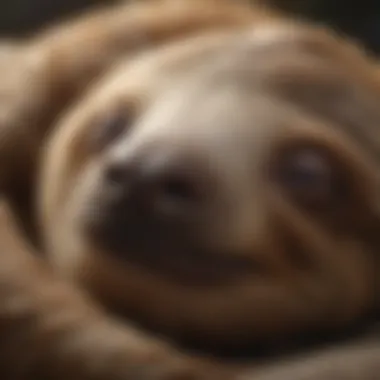 Close-up of a sloth's content face while sleeping