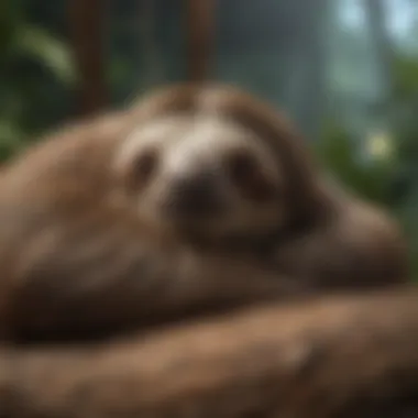 A sloth nestled in a cozy position for a nap