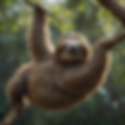 Sloth gracefully hanging from a branch