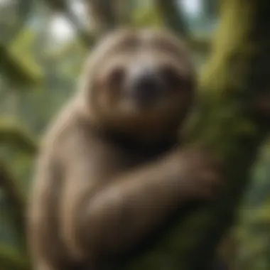 Sloth Camouflaged in Mossy Tree