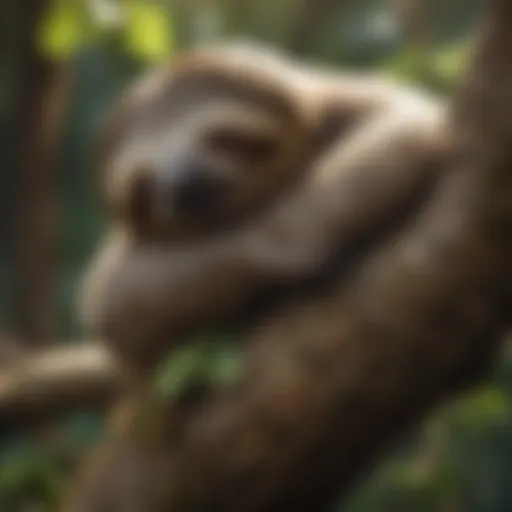 Sloth in a peaceful slumber on a tree branch