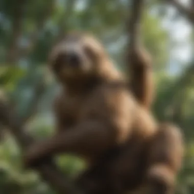 Sloth climbing a tree with precision
