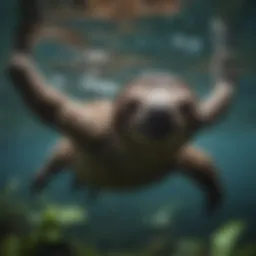 Sloth gracefully swimming underwater