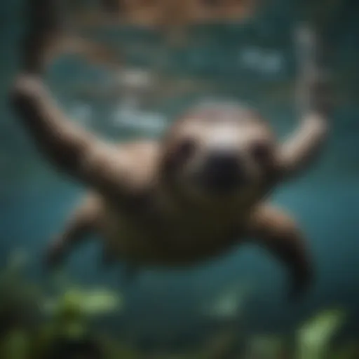 Sloth gracefully swimming underwater