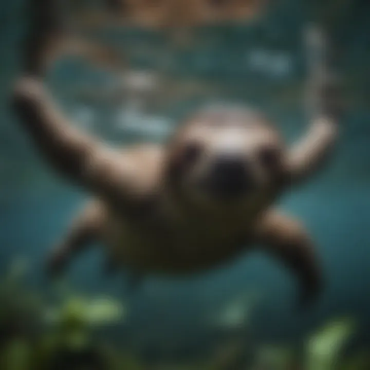 Sloth gracefully swimming underwater