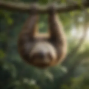 Sloth hanging upside down sleeping in its natural habitat