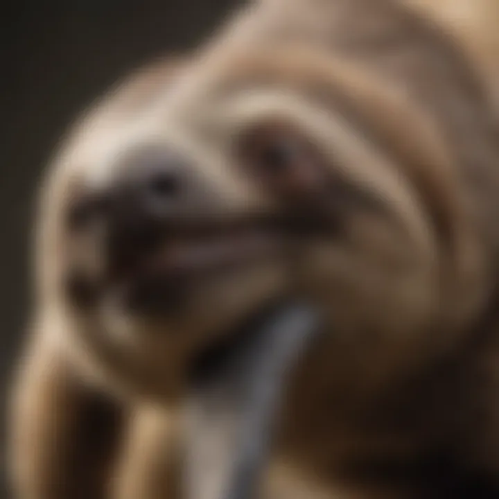 A close-up of a sloth's unique claws and fur