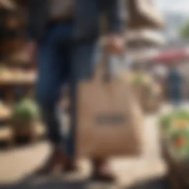 A person using a reusable shopping bag at a local market