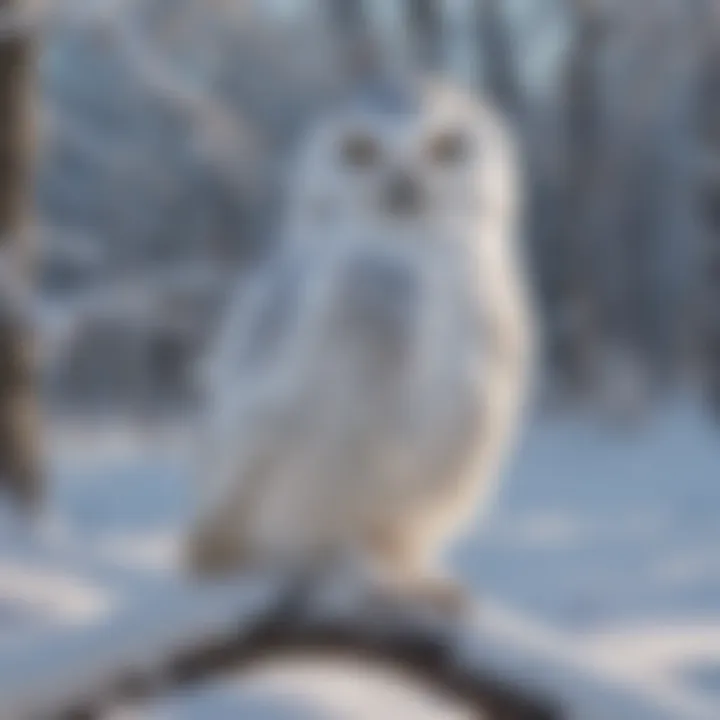 Close-up of snowy owl perched on a tree branch