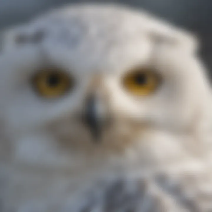 Close-up of the piercing yellow eyes of a Snowy Owl