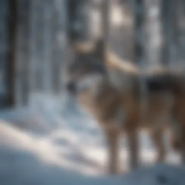 Survival Instincts in Snowy Realms Wolves hunting in snowy terrain