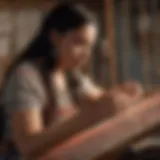 Native American woman weaving intricate patterns on a loom