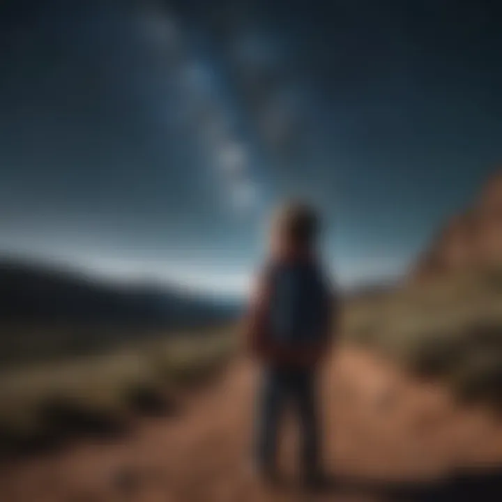 A young child gazing at a starry night sky, filled with wonder and imagination