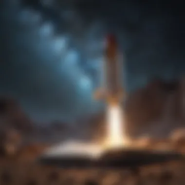 An illustrated book featuring a colorful rocket soaring through space