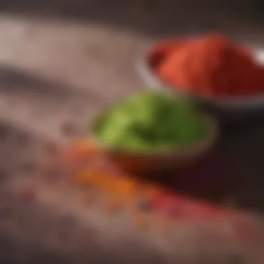 A close-up of eco-friendly Holi colors derived from natural ingredients