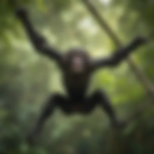 A vibrant spider monkey swinging through the lush canopy