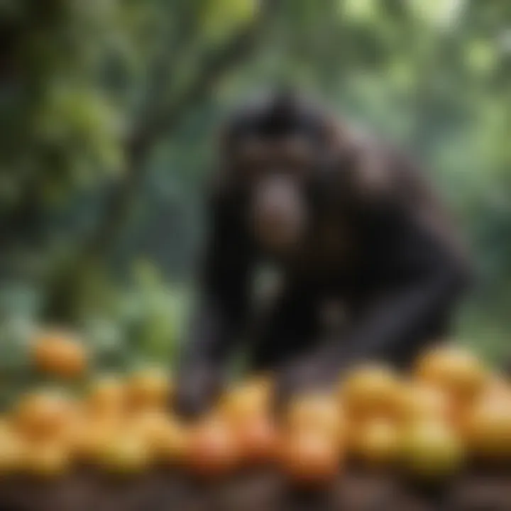 Spider monkeys foraging for fruits in their natural habitat