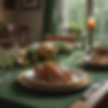 A close-up of a festive table adorned with traditional Irish symbols and decorations.