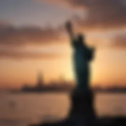 Silhouette of Statue of Liberty at Dusk