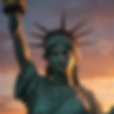 Statue of Liberty against a vibrant sunset