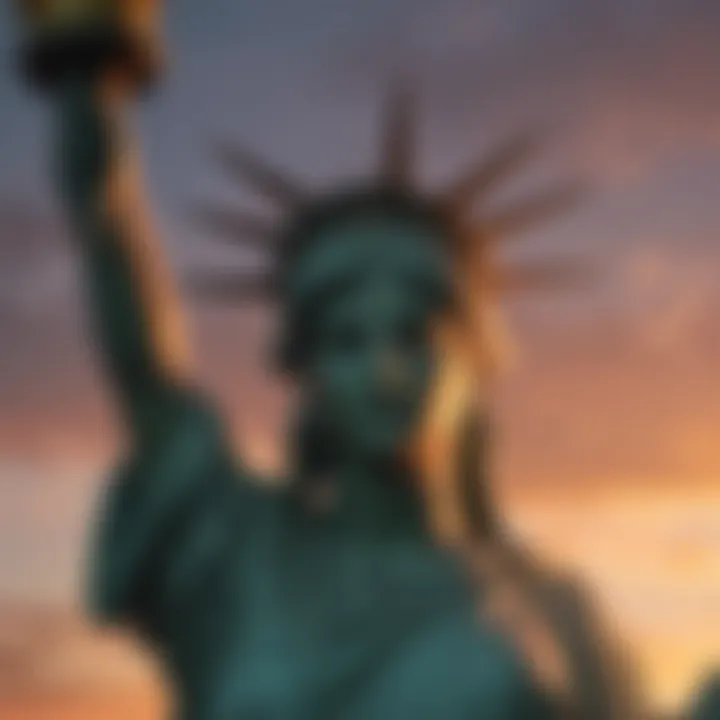 Statue of Liberty against a vibrant sunset