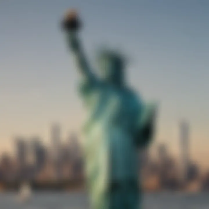 Iconic Statue of Liberty standing tall against the backdrop of New York Harbor