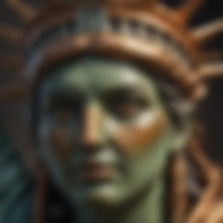 Close-up of the Statue of Liberty's intricate details and copper patina.