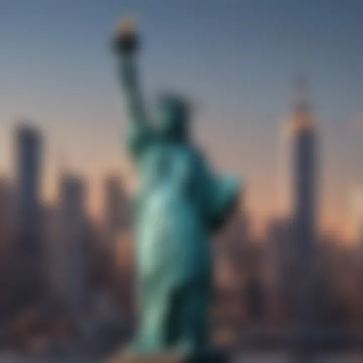 Intricate Statue of Liberty standing tall against the New York skyline