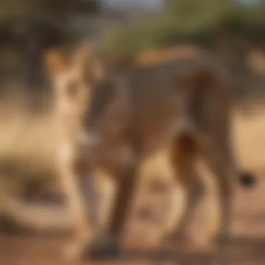 Majestic lioness stalking through the savannah