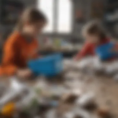 School Recycling Initiatives Illustration of kids working on a recycling project at school.