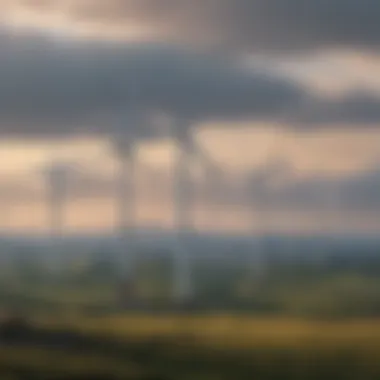 Innovative wind turbines generating clean energy in a rural landscape.