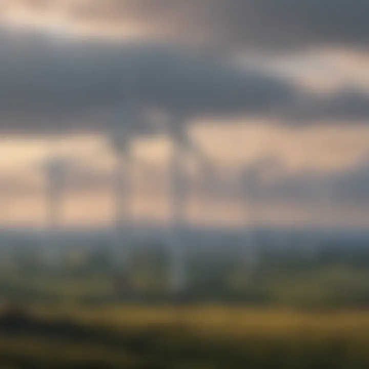 Innovative wind turbines generating clean energy in a rural landscape.