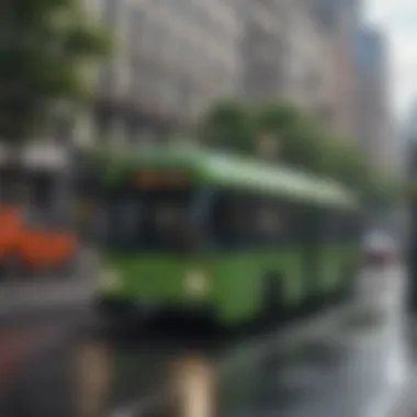 Sustainable Urban Transportation A vibrant urban area with electric vehicles and green public transport systems.