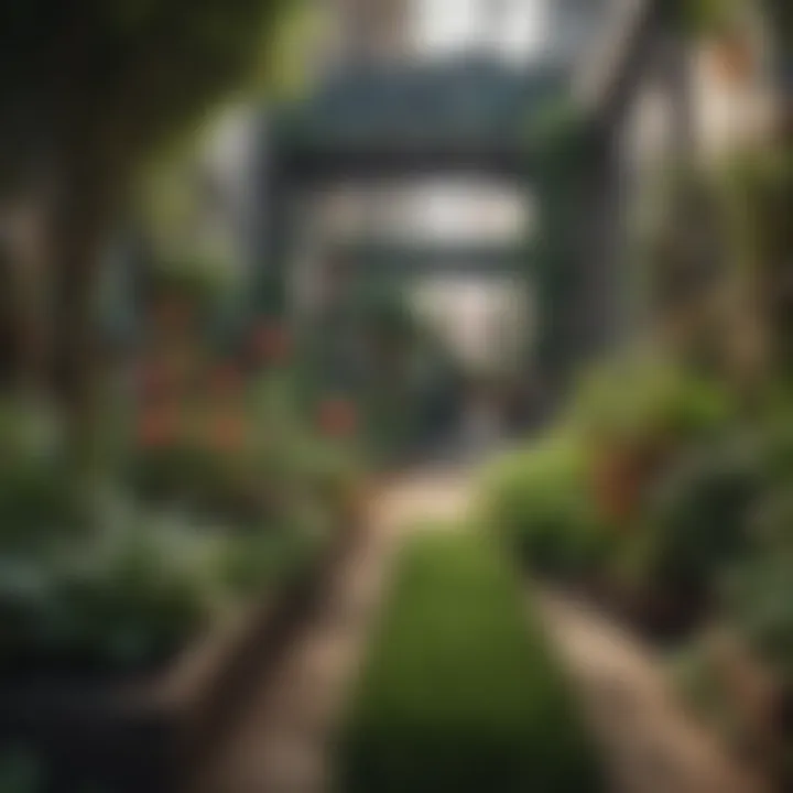 A vibrant urban garden showcasing sustainable practices