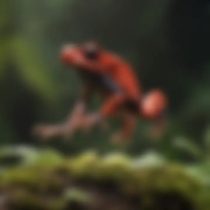 Strawberry Poison Dart Frog exhibiting its agile jumping abilities