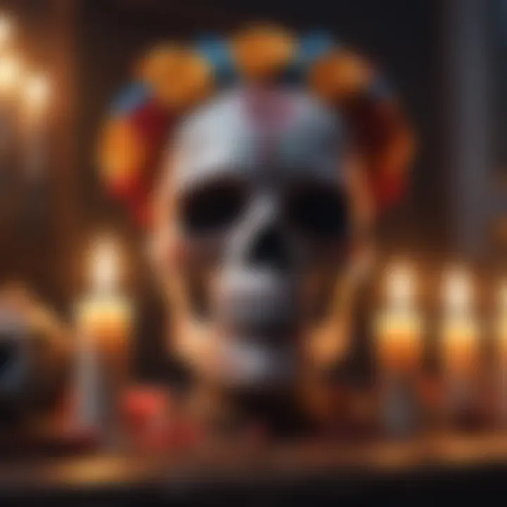Sugar Skulls and Candles in Day of the Dead Celebration