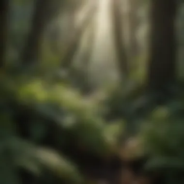 Sunlight Filtering Through Ferns in African Rainforest