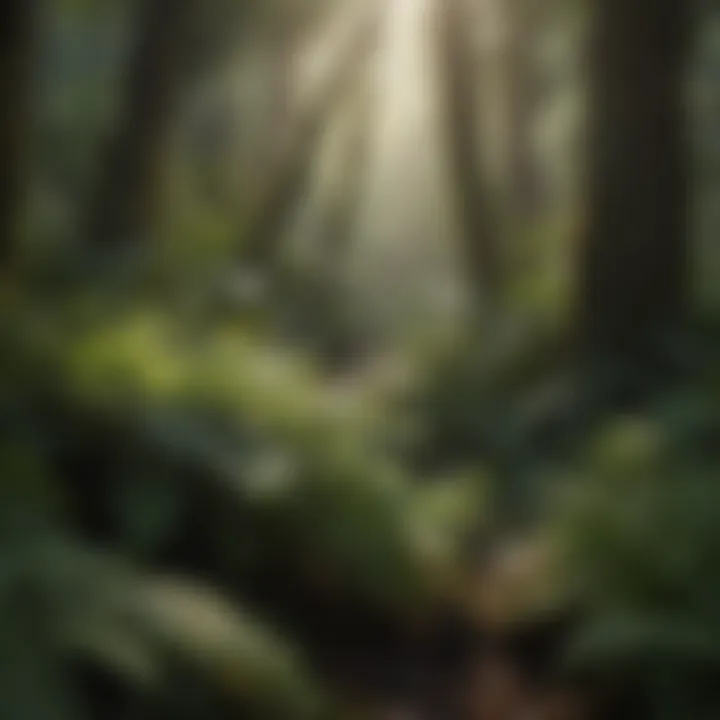 Sunlight Filtering Through Ferns in African Rainforest