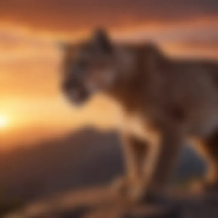 Silhouette of a mountain lion against a sunset backdrop