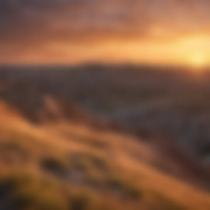 Sunset casting a warm glow over the Badlands landscape