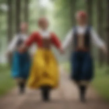 Traditional Swedish Folk Dancers Performing Outdoors