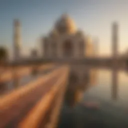 Aerial view of Taj Mahal during sunrise