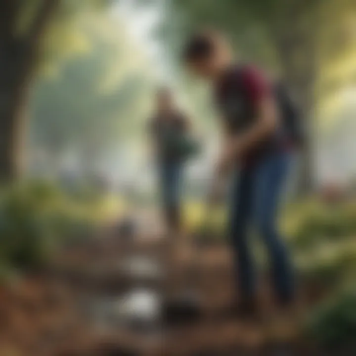 Illustration of a diverse group cleaning up a park