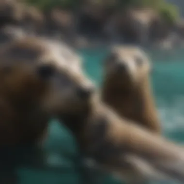 A mother sea lion with her pup swimming together